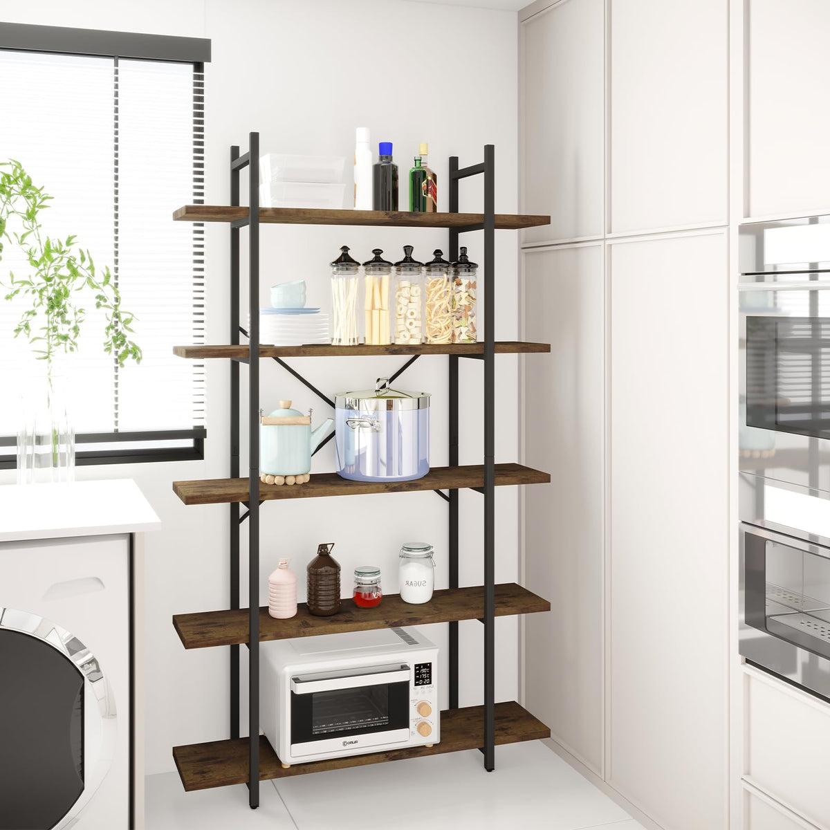 5 Tiers Rustic Brown and Metal Bookshelf C35680