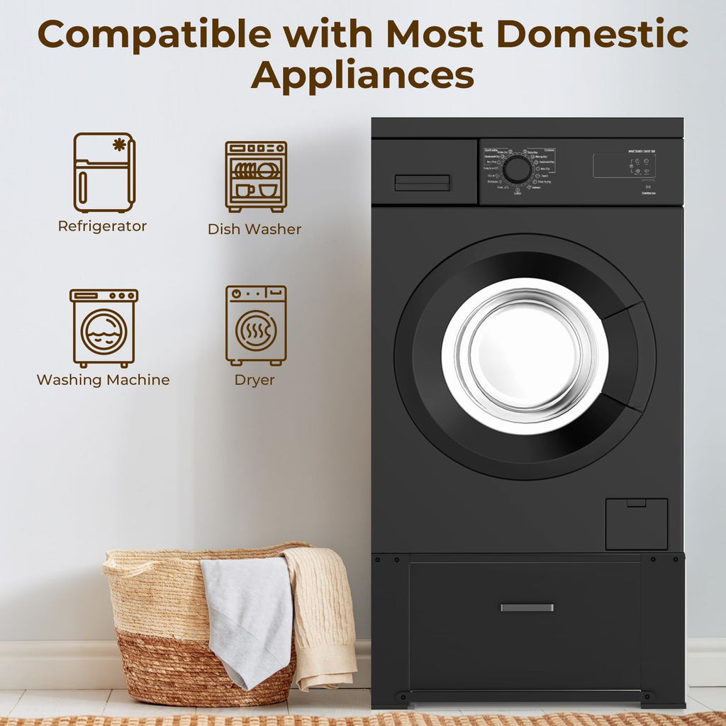 Black Washer and Dryer Pedestal with Drawer H601324