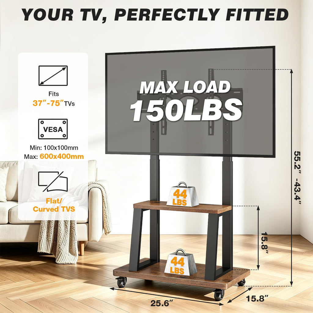 Mobile TV Cart for 37"-75" TVs with Wheels P65754