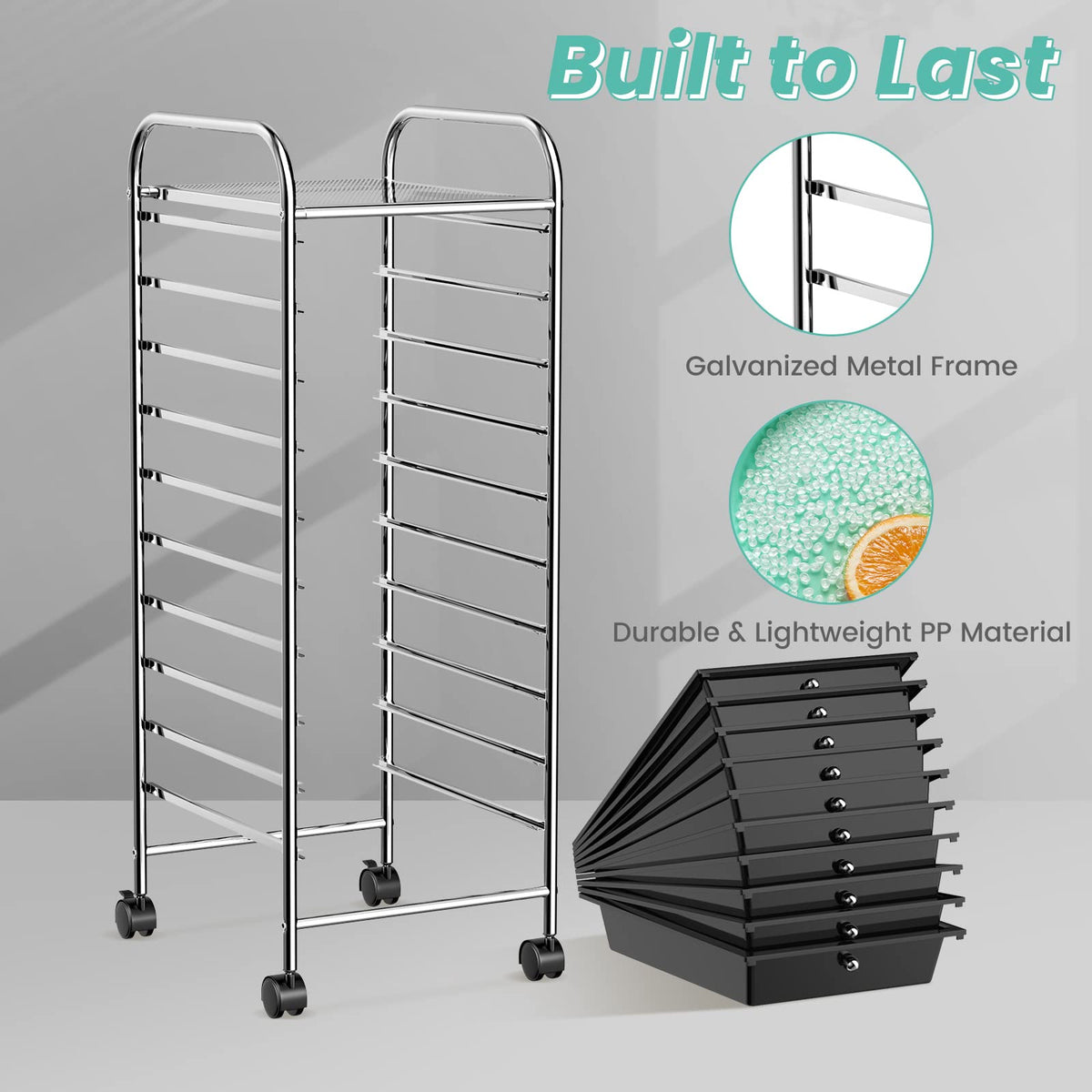 10 Drawer Multicolor Rolling Storage Cart Q12134