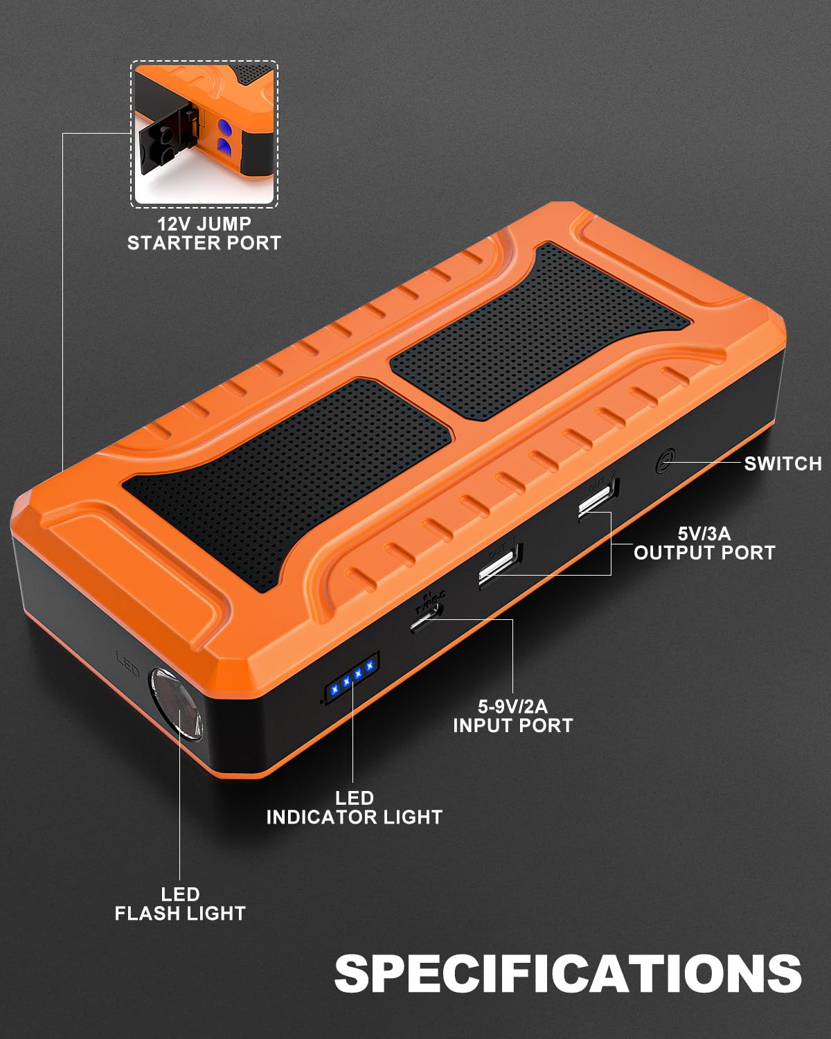 12V Portable Car Battery Jump Starter M981