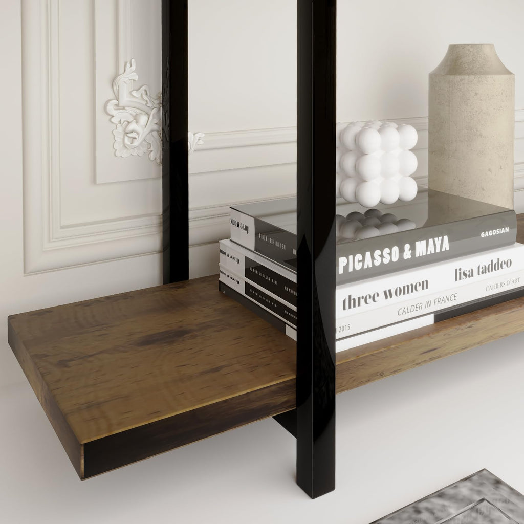 5 Tiers Rustic Brown and Metal Bookshelf C35680