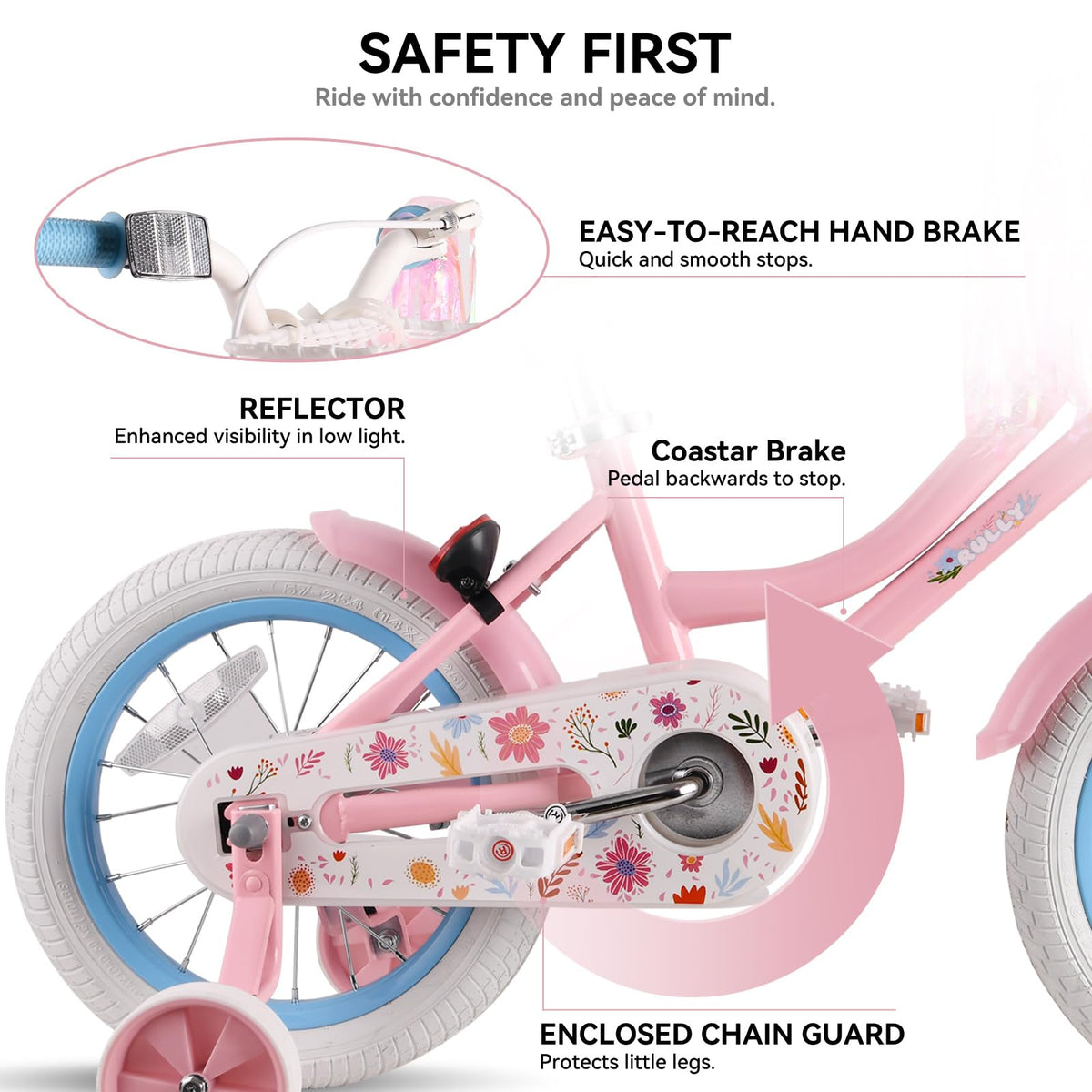 12 14 16 Inch Girls Bike with Training Wheels, Basket & Doll Seat U78609