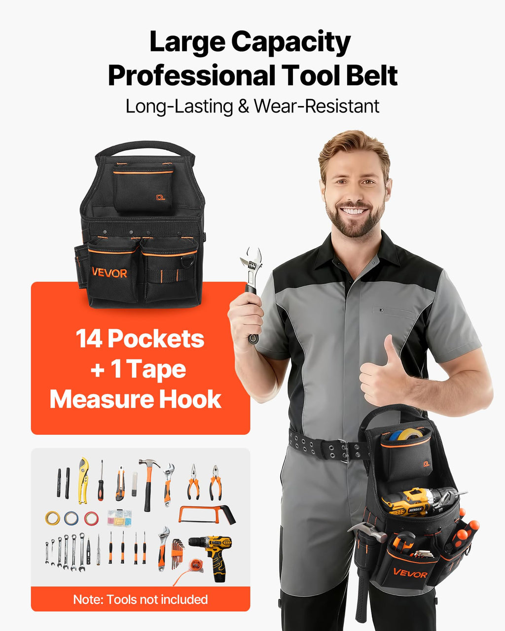 14 Pockets Heavy Duty Adjustable Tool Pouch with Belt O614546