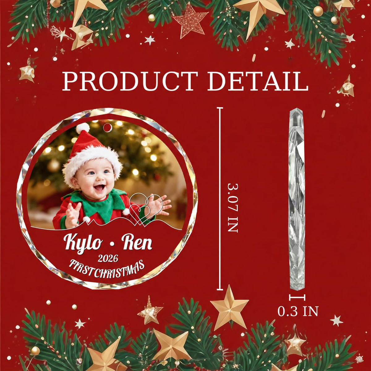 Custom Photo Crystal Glass Christmas Ornament M5537