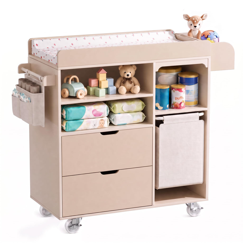 Beige Baby Changing Table Dresser with Drawers E541147