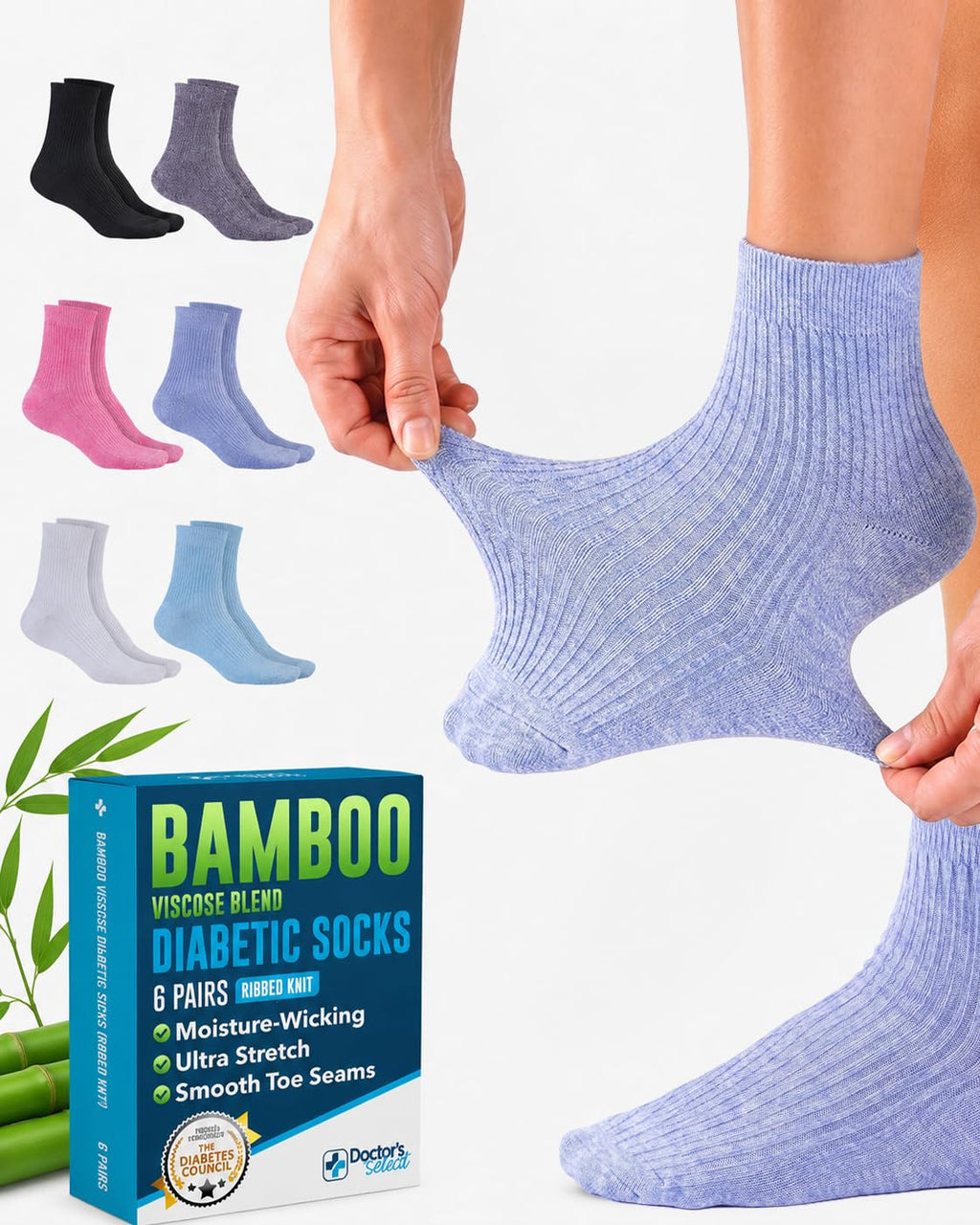 Bamboo Viscose Diabetic Socks 6 Pairs U734358