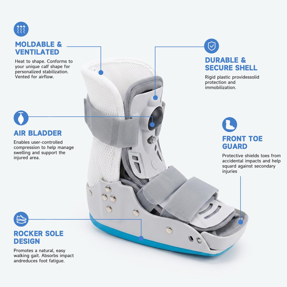 Short Orthopedic Medical Walker Boot with Moldable Thermoplastic Back Support (Large) B11862