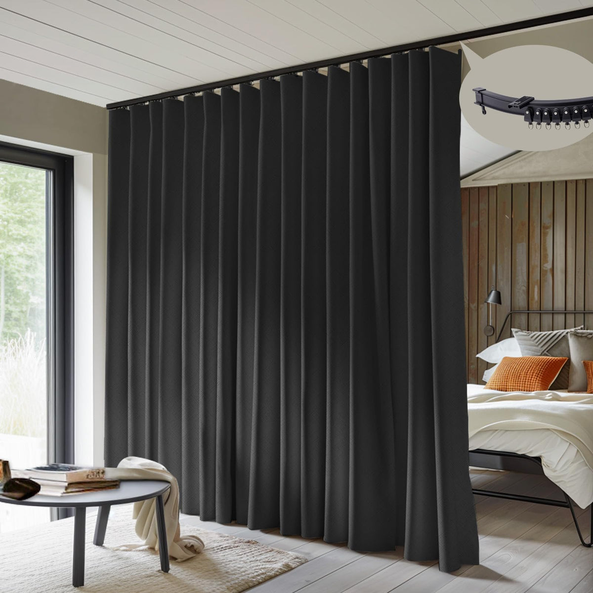 Blackout Room Divider Curtains with Ceiling Tracks Set S71753