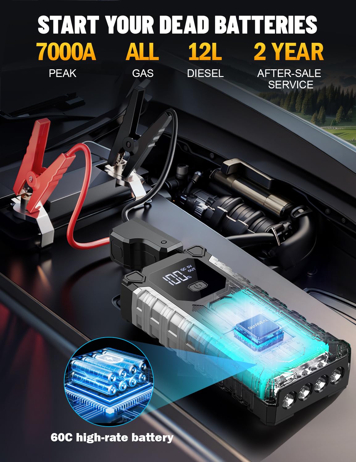 7000A 12V Portable Jump Starter with LED Light E302819
