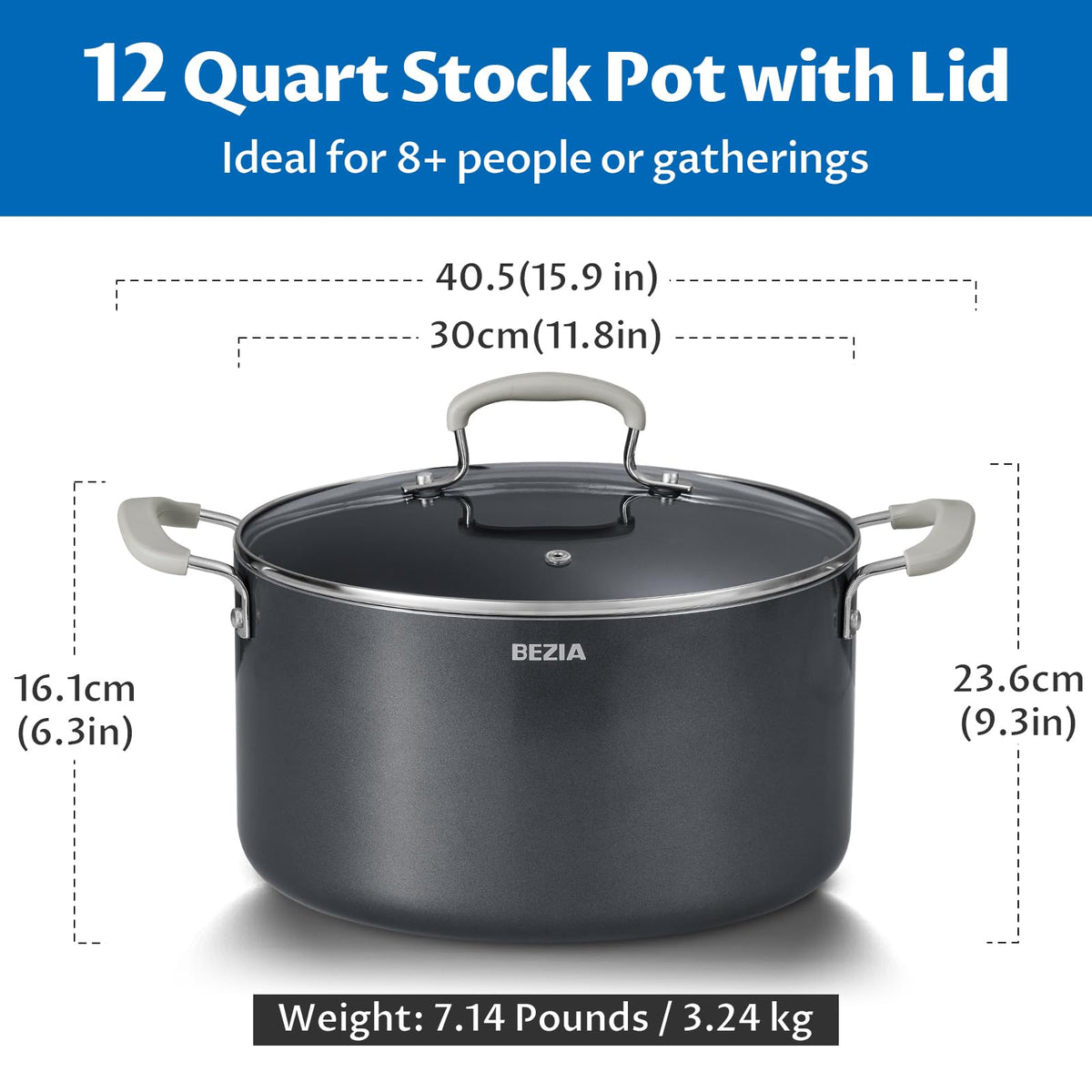 12QT Non Stick Ceramic Stock Pot with Lid J38072