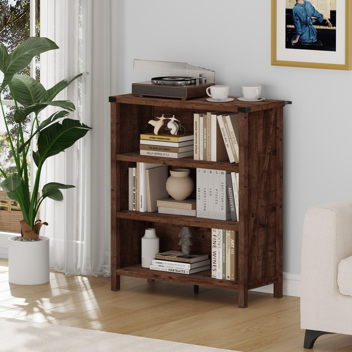 Rustic Oak 3 Shelf Wood Bookshelf N6849