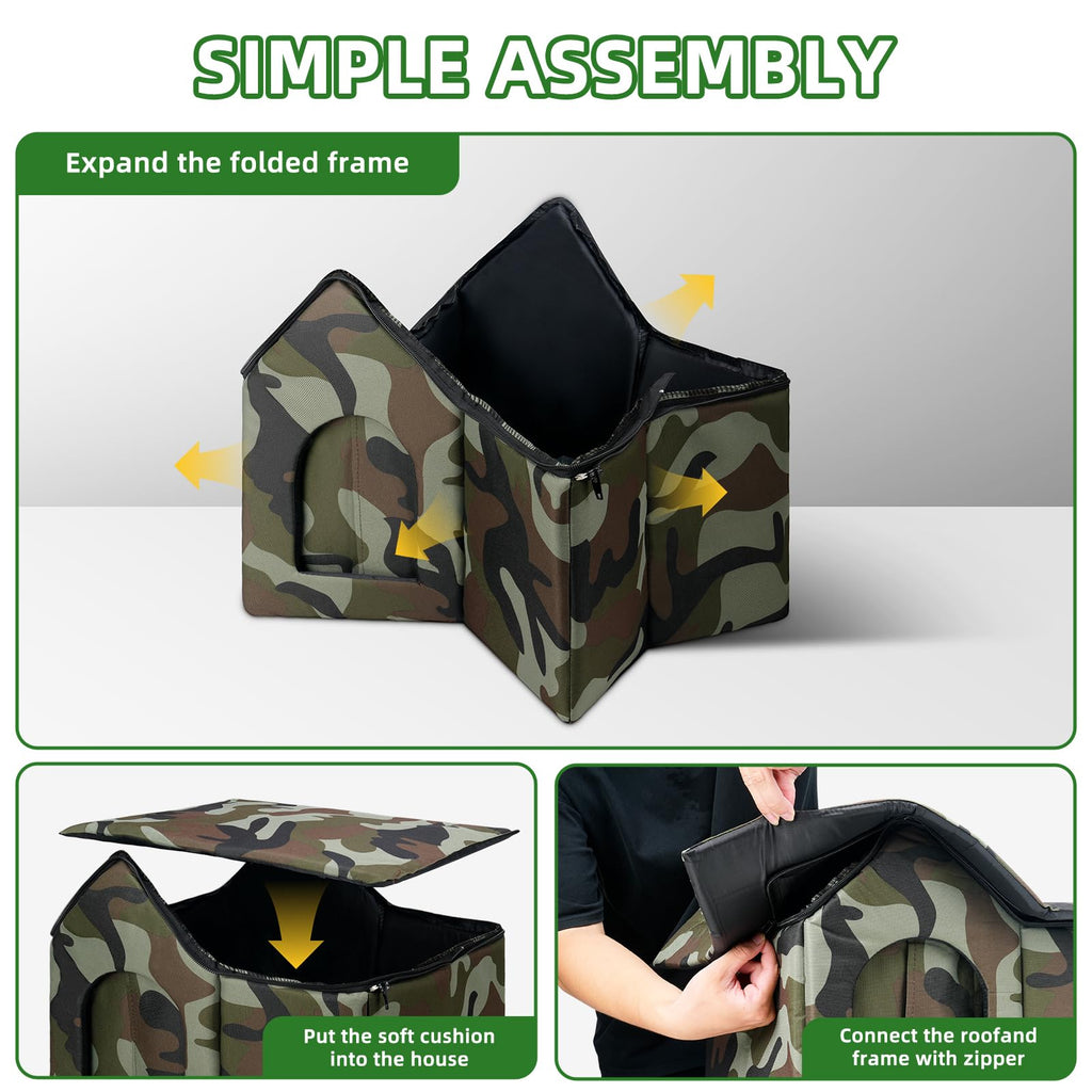 Large Weatherproof Outdoor Cat House with Door and Soft Mat T84194
