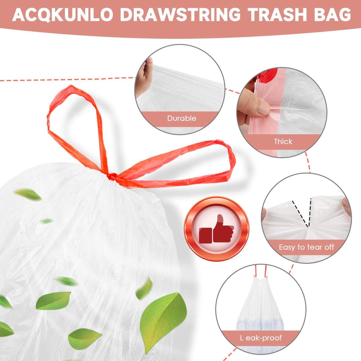 2 Gallon White Drawstring Trash Bags 60 Count G917406