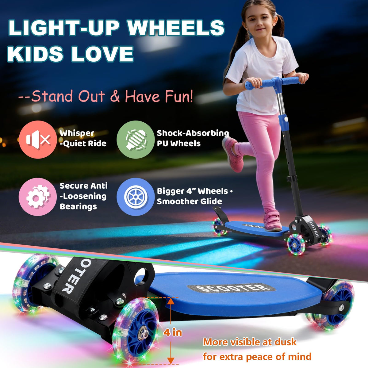 3 Wheel Kids Scooter with LED Light-Up Wheels V54239