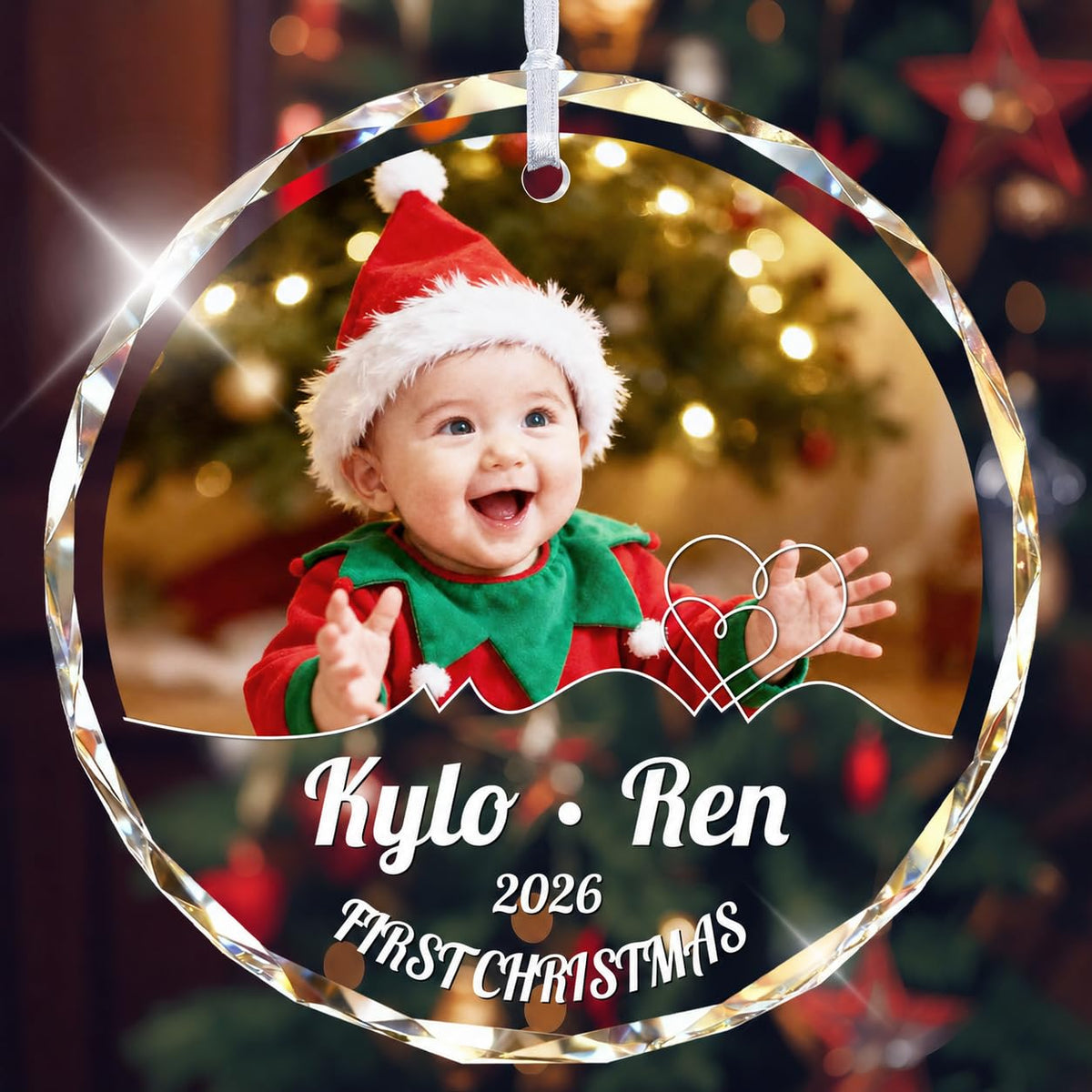 Custom Photo Crystal Glass Christmas Ornament M5537