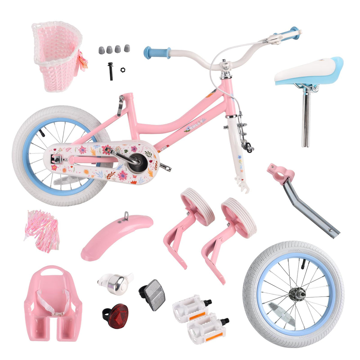 12 14 16 Inch Girls Bike with Training Wheels, Basket & Doll Seat U78609