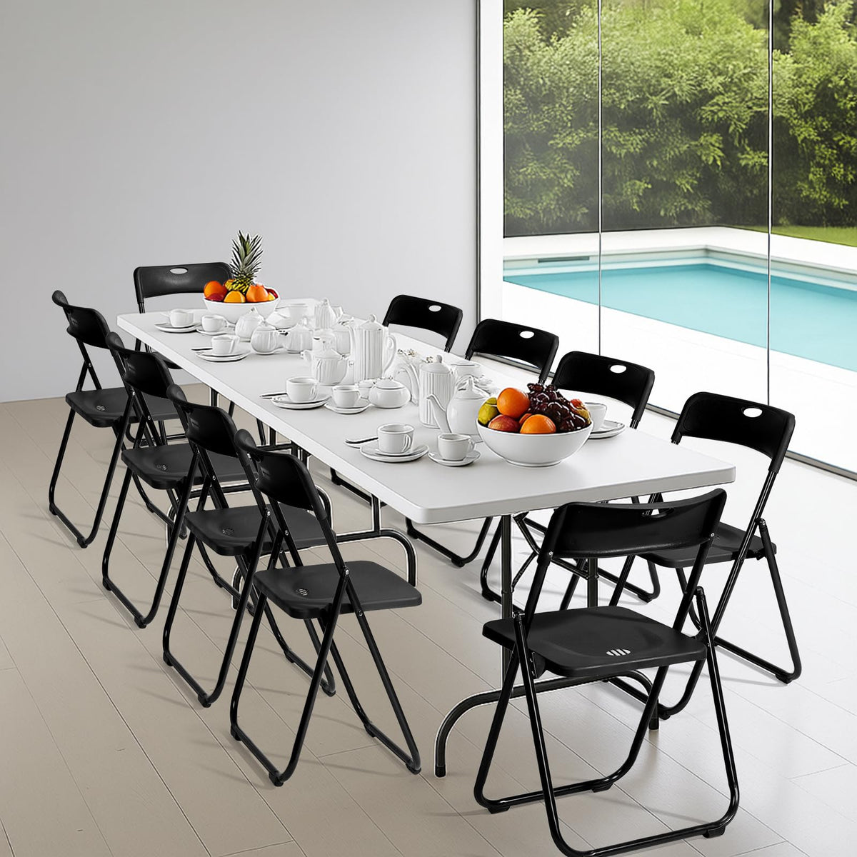 10 PCS Black Plastic Folding Chair W532074