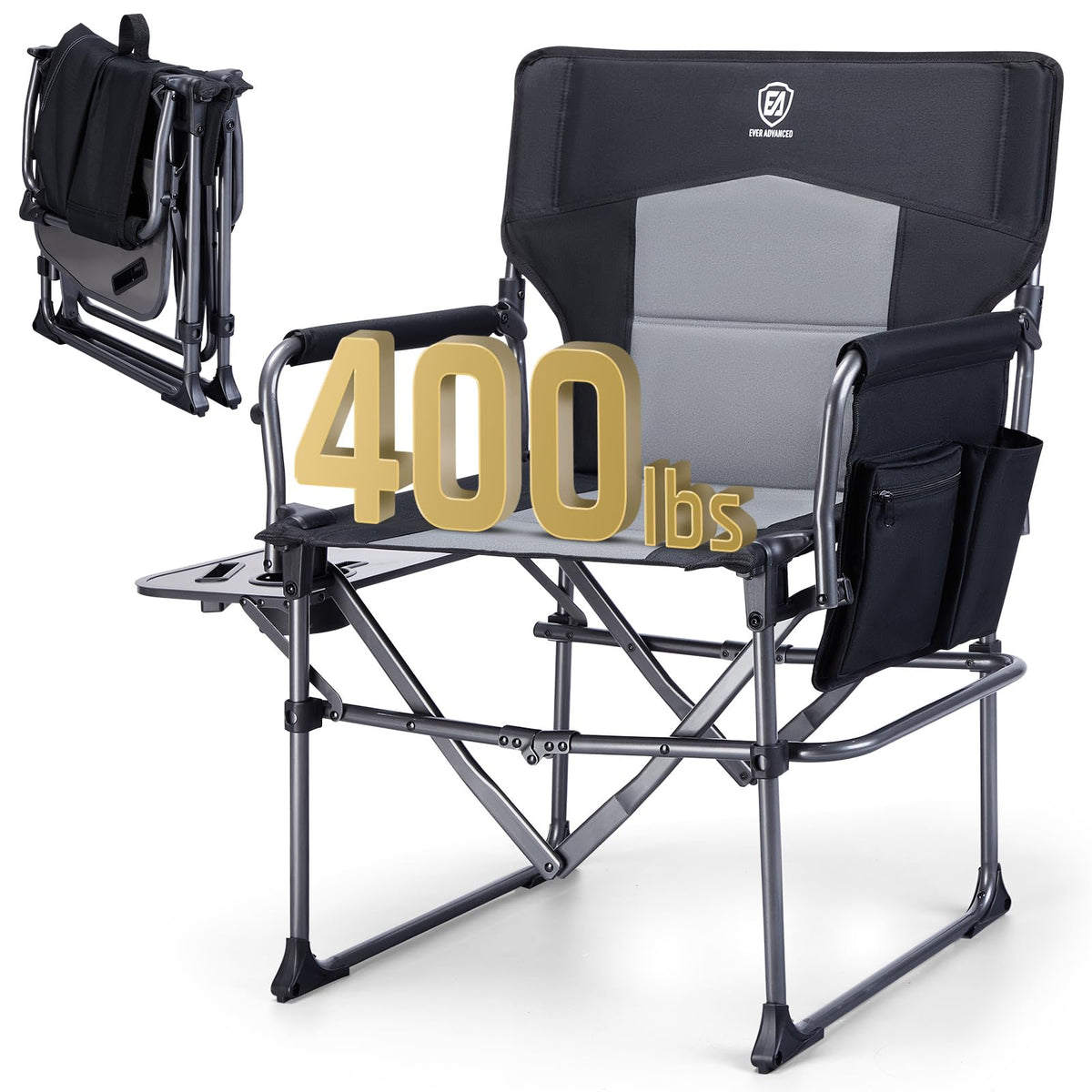 Portable Folding Camping Chair with Side Table, Black K557