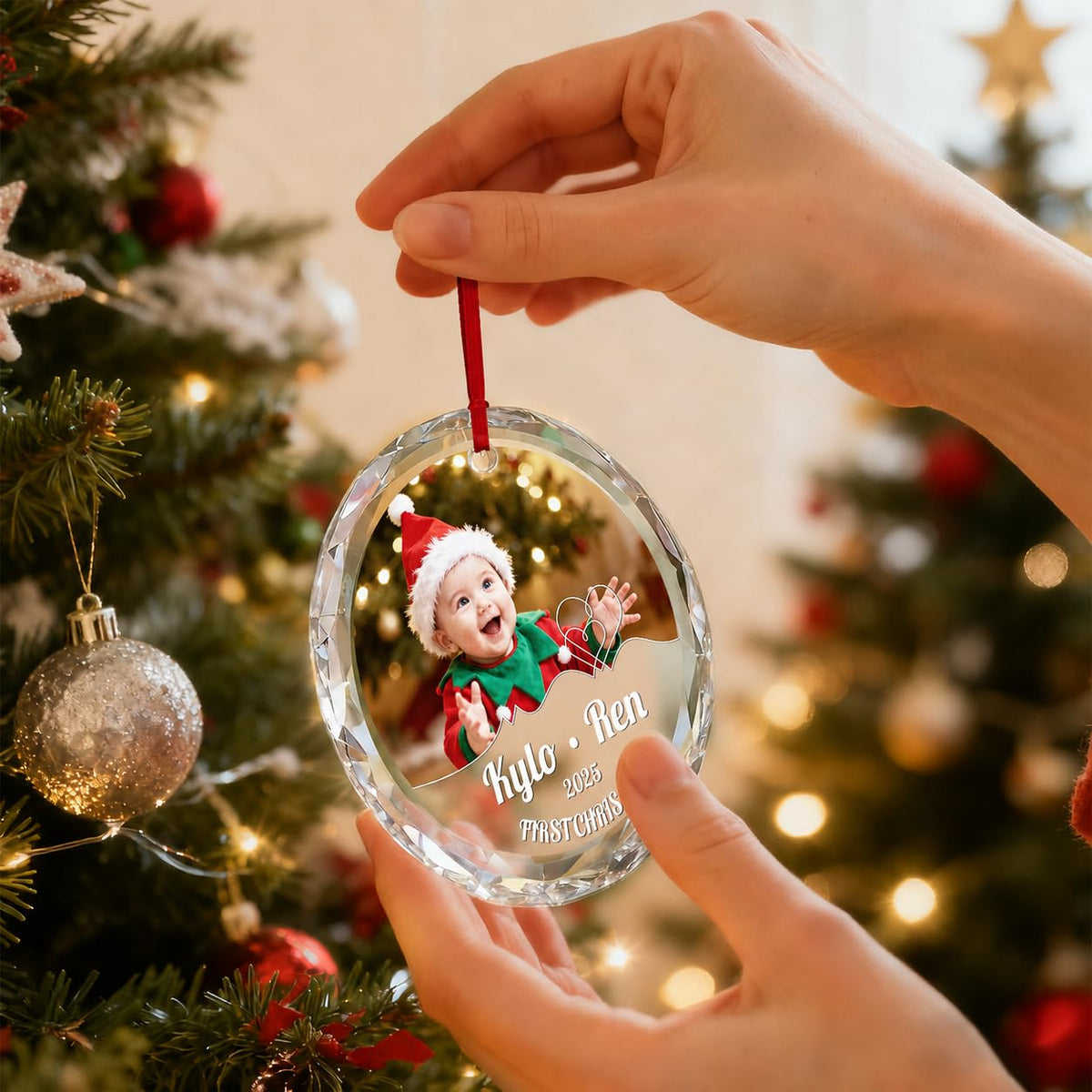 Custom Photo Crystal Glass Christmas Ornament M5537