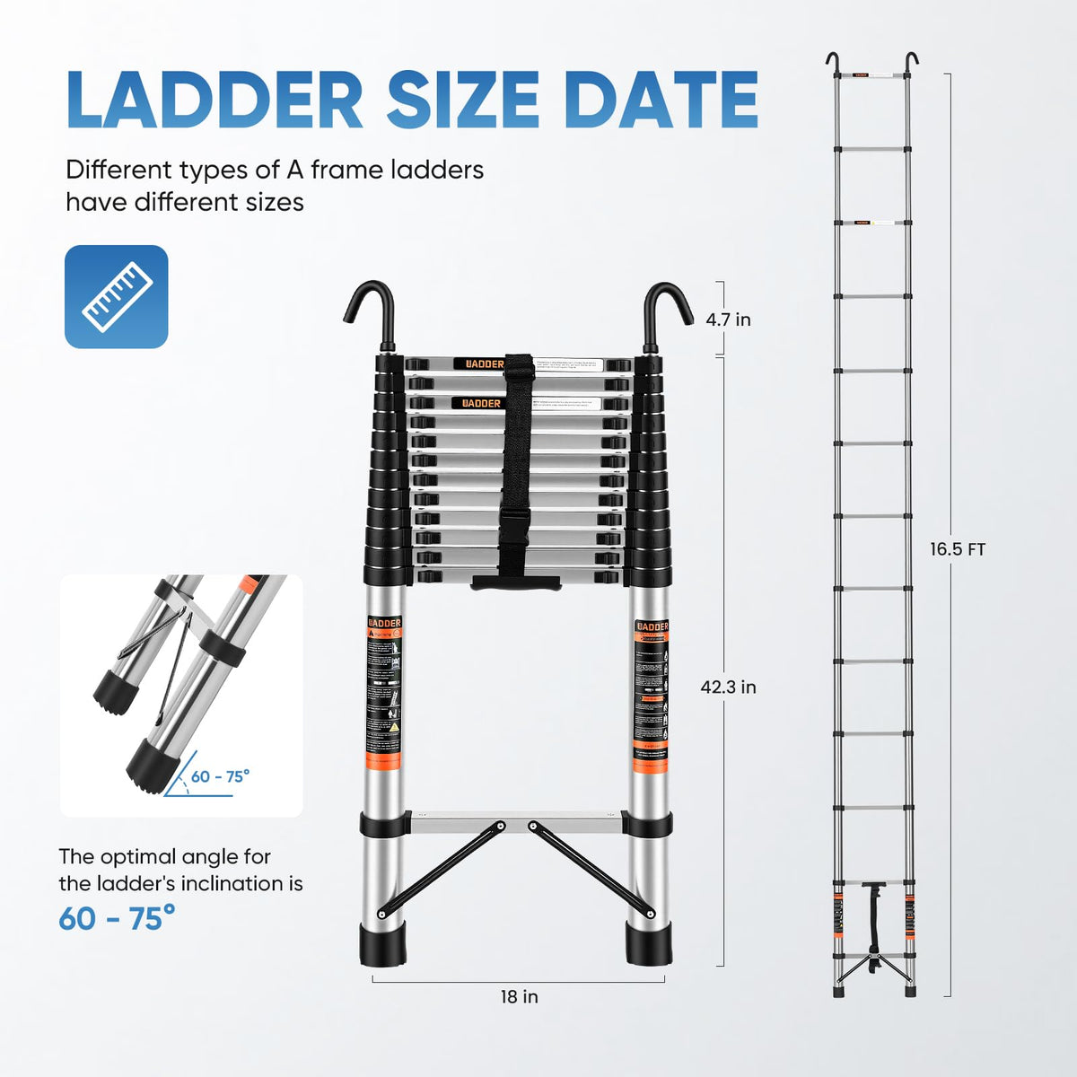 16.5 ft Telescoping Ladder with Hooks 330 lbs X64555