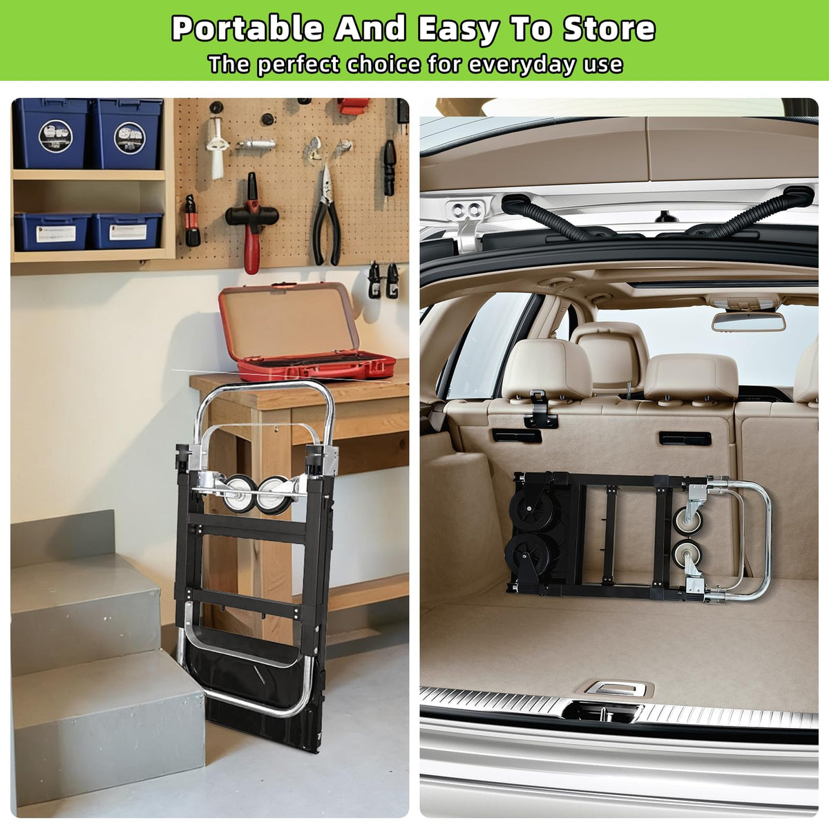 3 in 1 Folding Hand Truck, 600Lbs Capacity Collapsible Cart with Retractable Handle and 4 Rubber Wheels M981