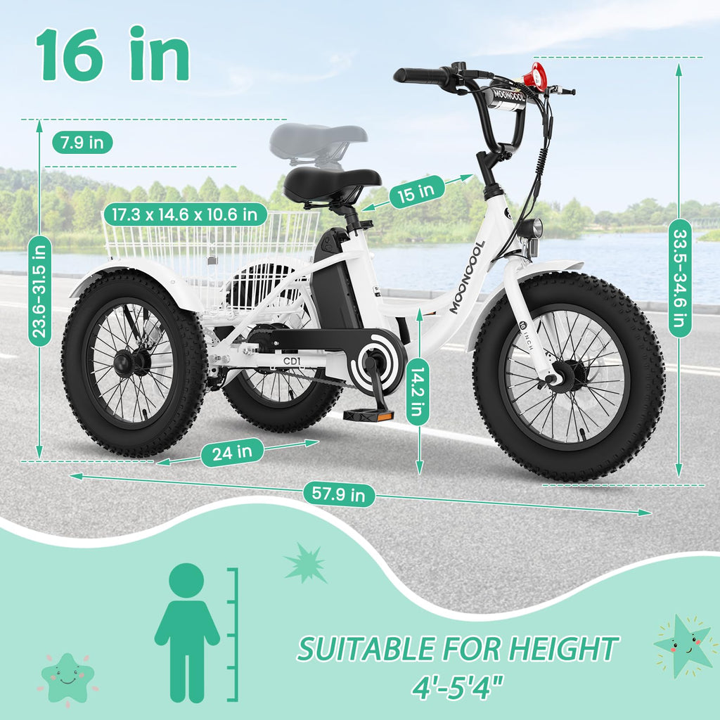 250W 16IN 3 Wheels Electric Tricycle with Removable Battery and Rear Basket A11486