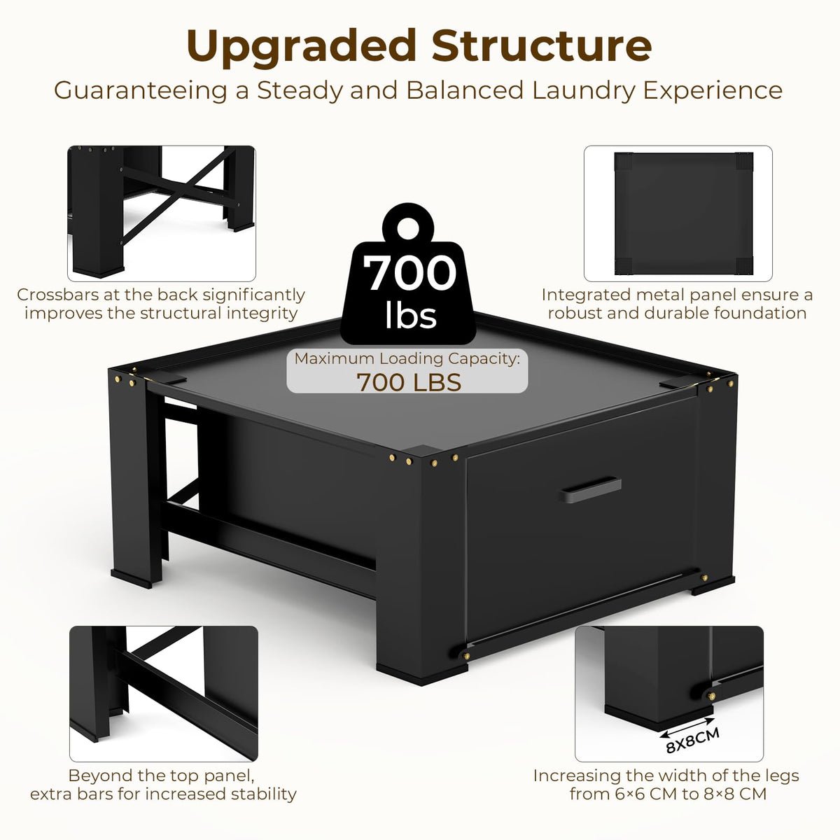 Black Washer and Dryer Pedestal with Drawer H601324