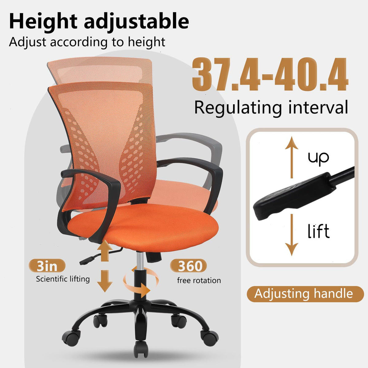 Orange Mesh Ergonomic Office Chair with Lumbar Support and Armrest R147