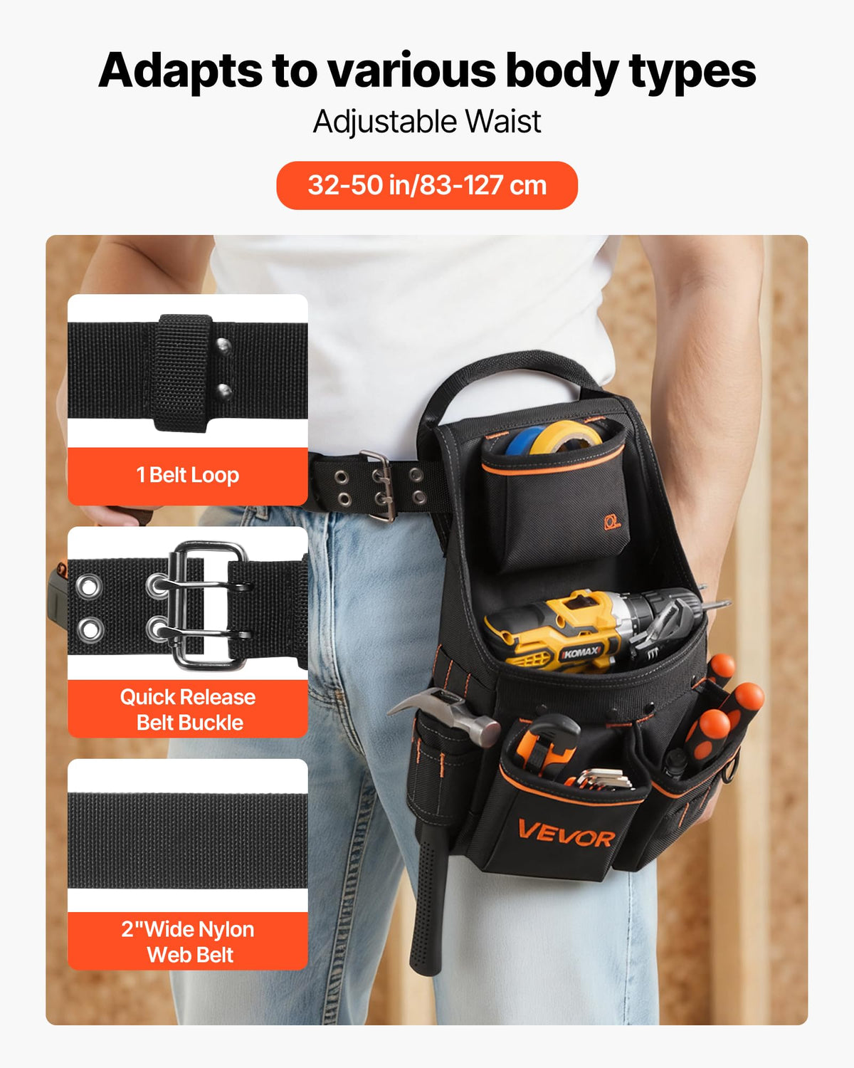 14 Pockets Heavy Duty Adjustable Tool Pouch with Belt O614546