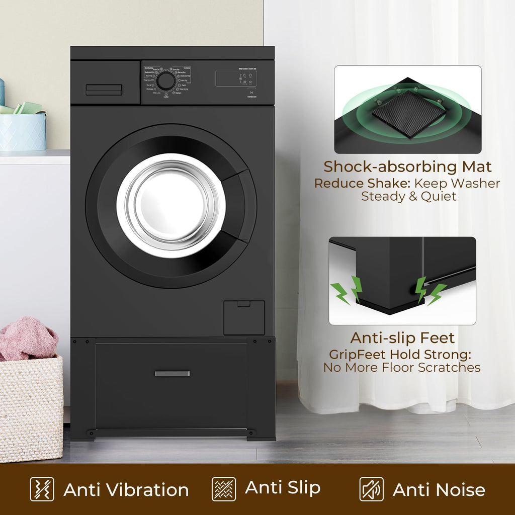 Black Washer and Dryer Pedestal with Drawer H601324