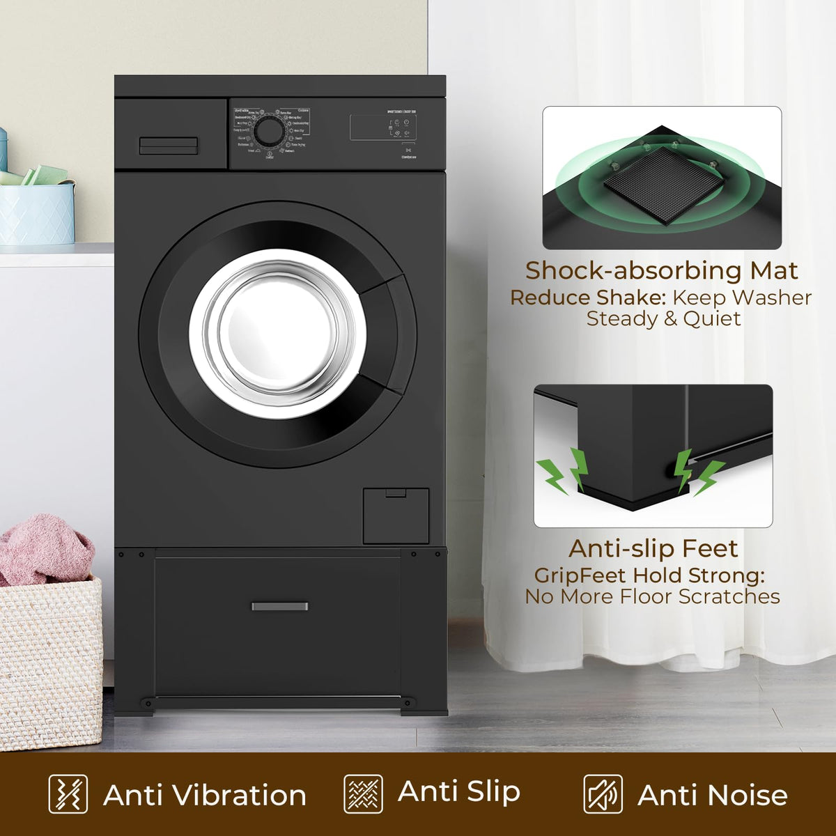 Black Washer and Dryer Pedestal with Drawer H601324