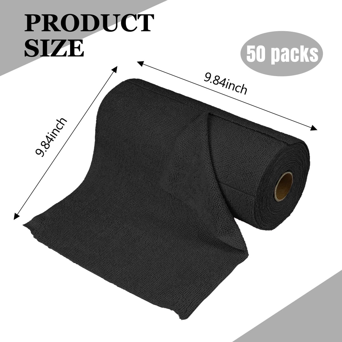 50PCS Microfiber Cleaning Cloth Roll, 10"×10" Black I198213