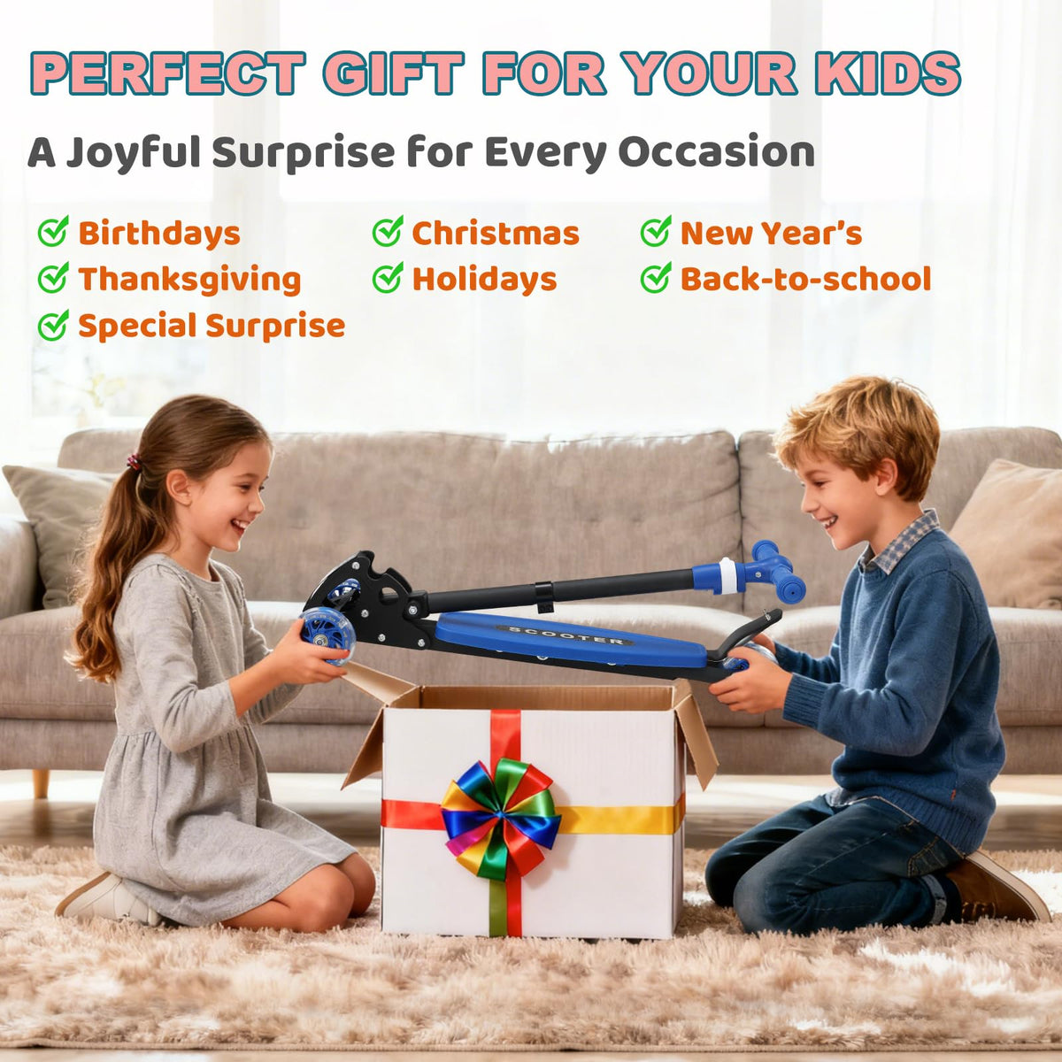3 Wheel Kids Scooter with LED Light-Up Wheels V54239