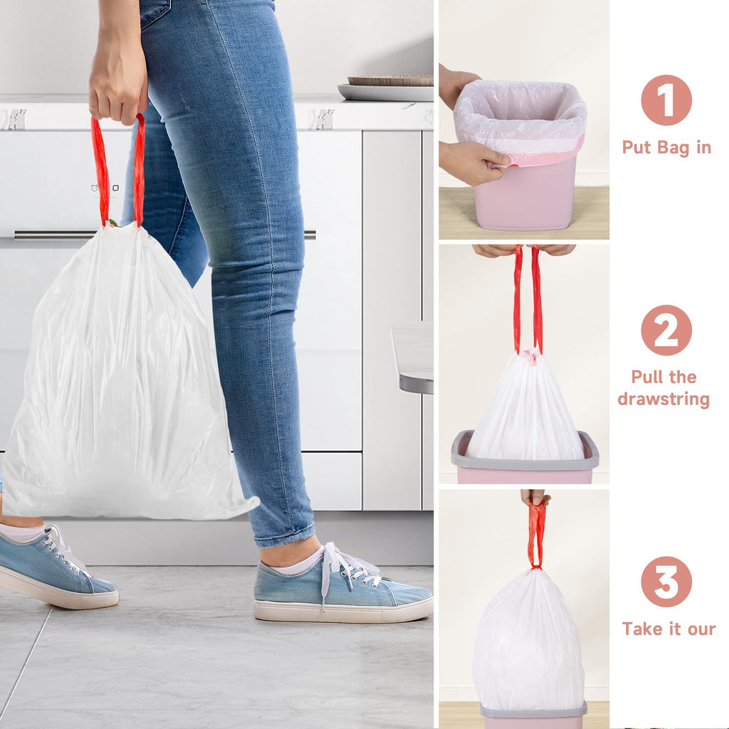 2 Gallon White Drawstring Trash Bags 60 Count G917406