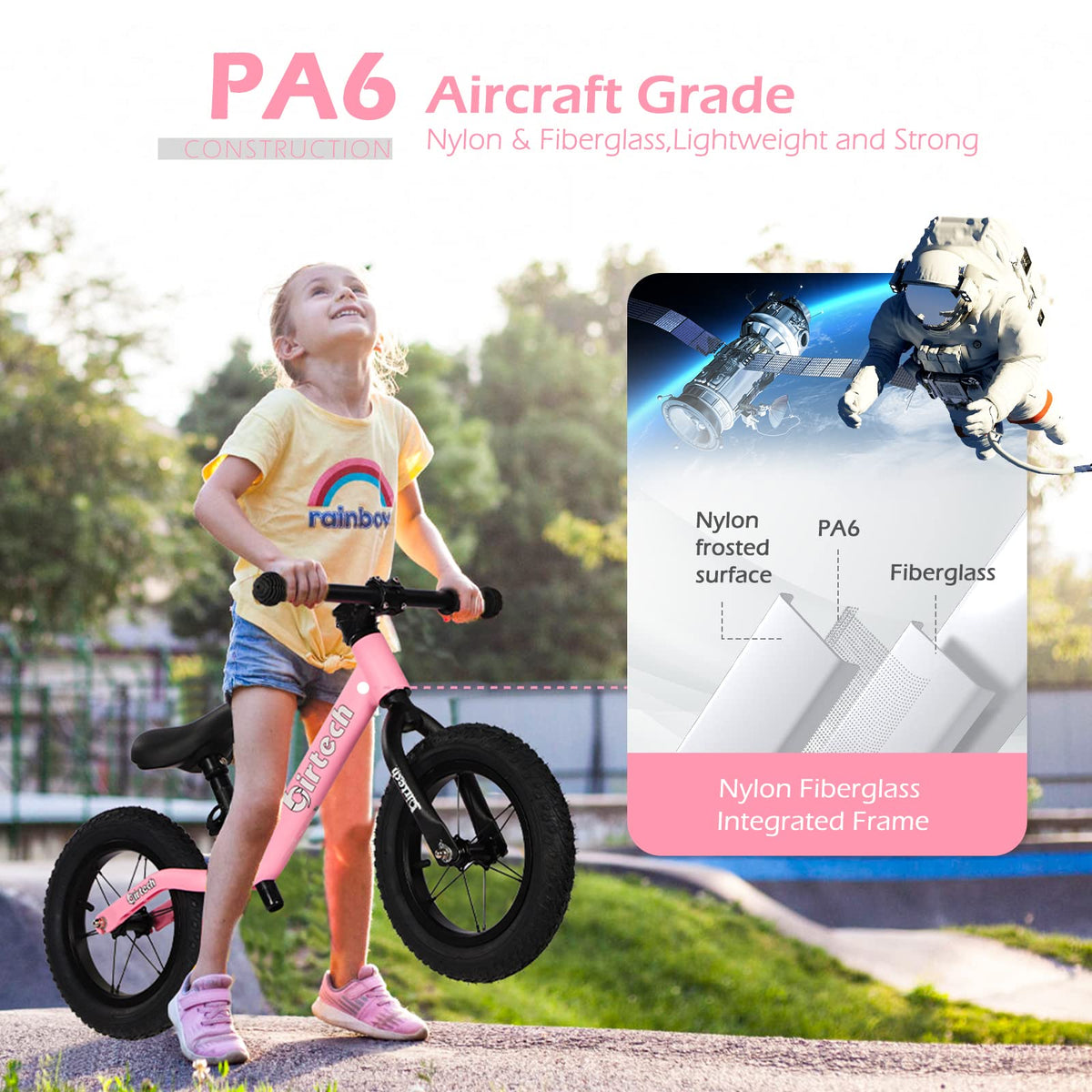 12" No Pedal Balance Bike with Inflatable Rubber Tires R678509