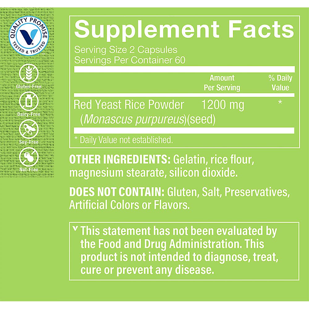 Red Yeast Rice 1200 MG 120 Capsules B86534