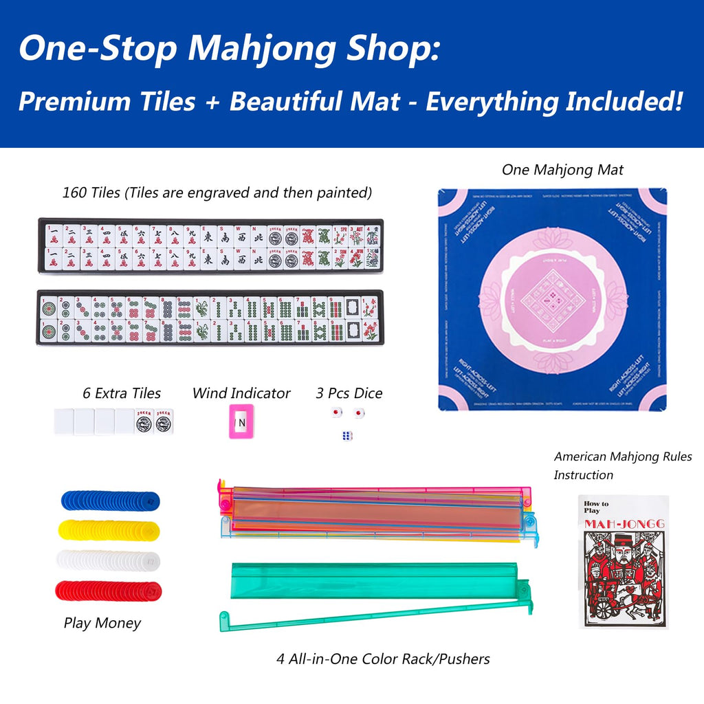 American Mahjong Tile Set with 166 Tiles, 4 Racks & Travel Bag G26292