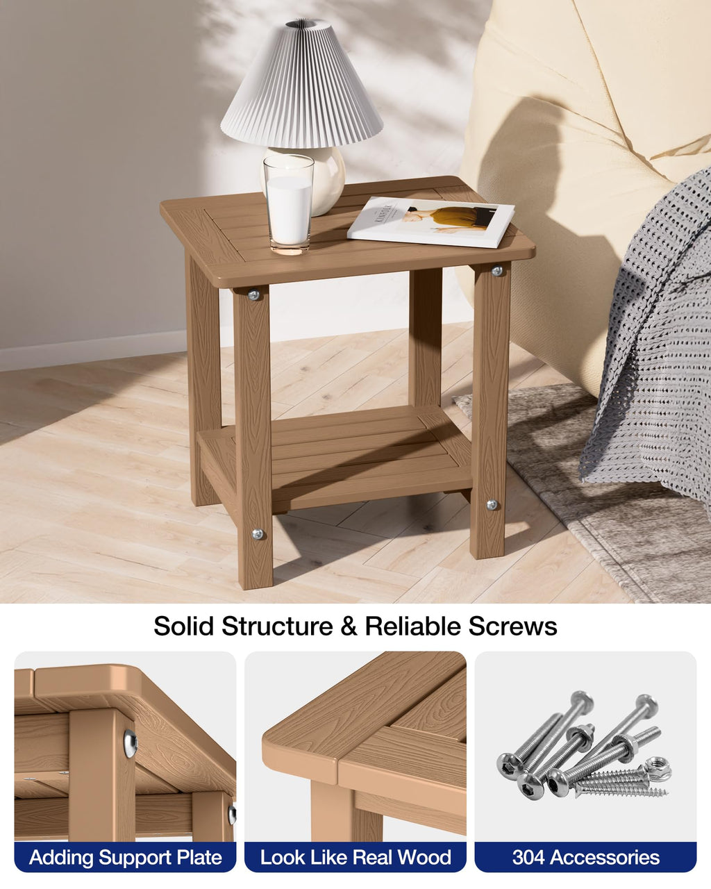 Outdoor Side Table Set of 2 Weather Resistant 2-Tier P811627