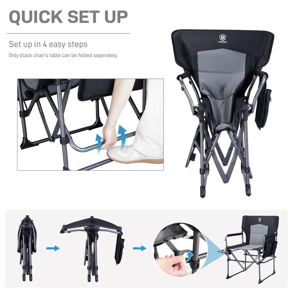 Portable Folding Camping Chair with Side Table, Black K557