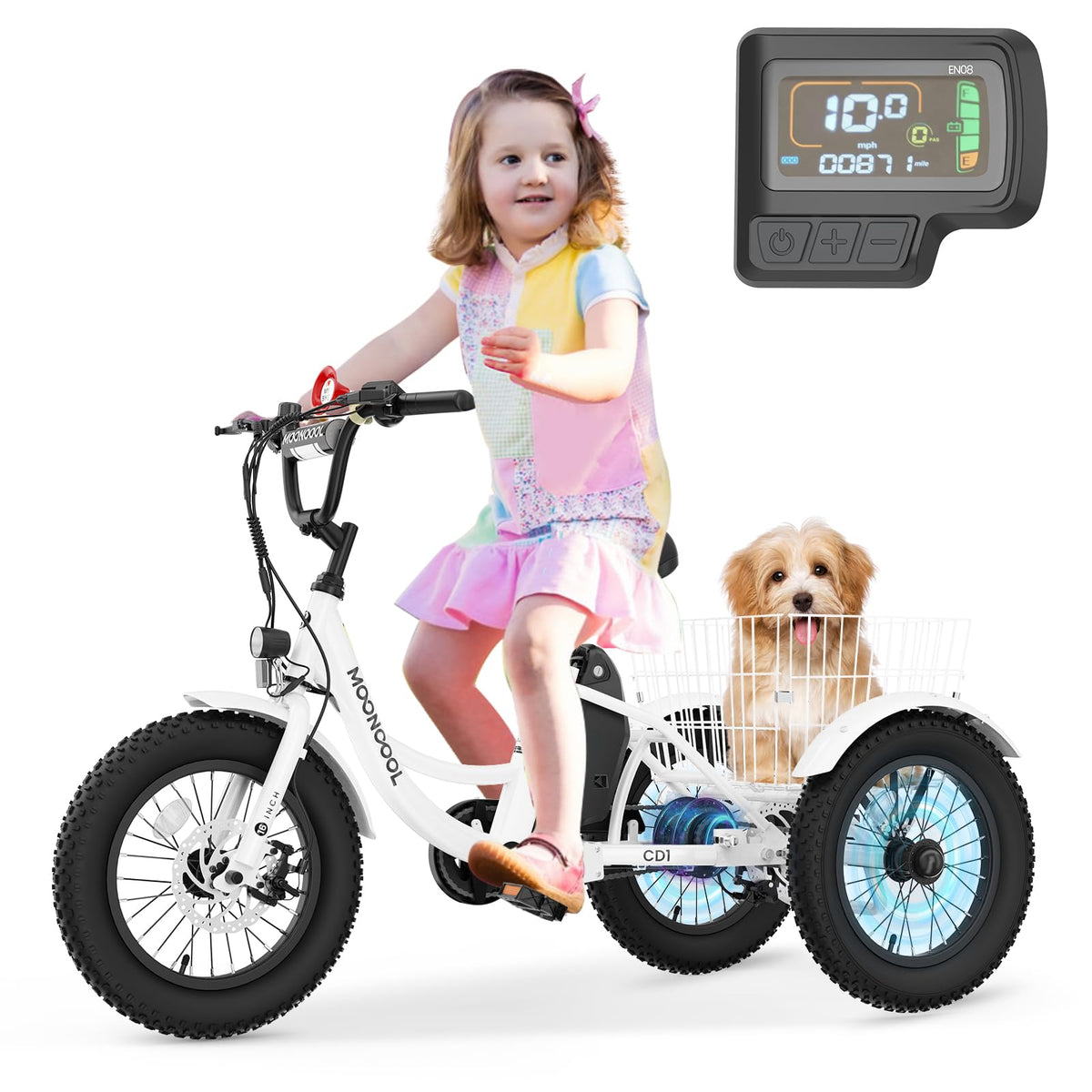 250W 16IN 3 Wheels Electric Tricycle with Removable Battery and Rear Basket A11486