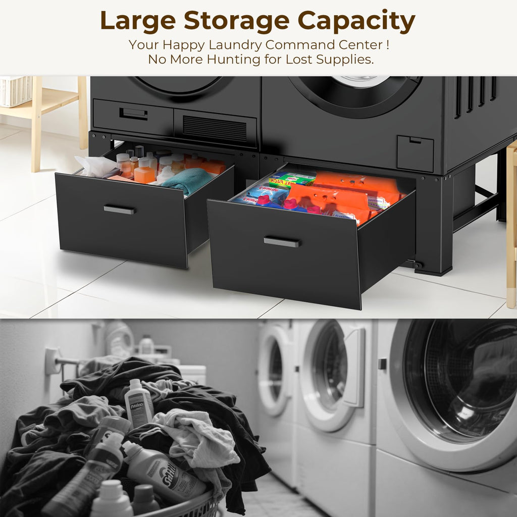 Black Washer and Dryer Pedestal with Drawer H601324