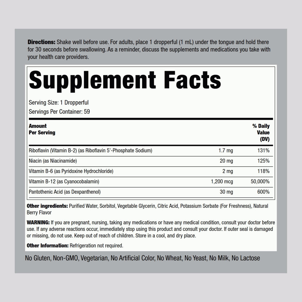 Vitamin B Complex with B12 Liquid Drops 1200 mcg 2 oz D441177