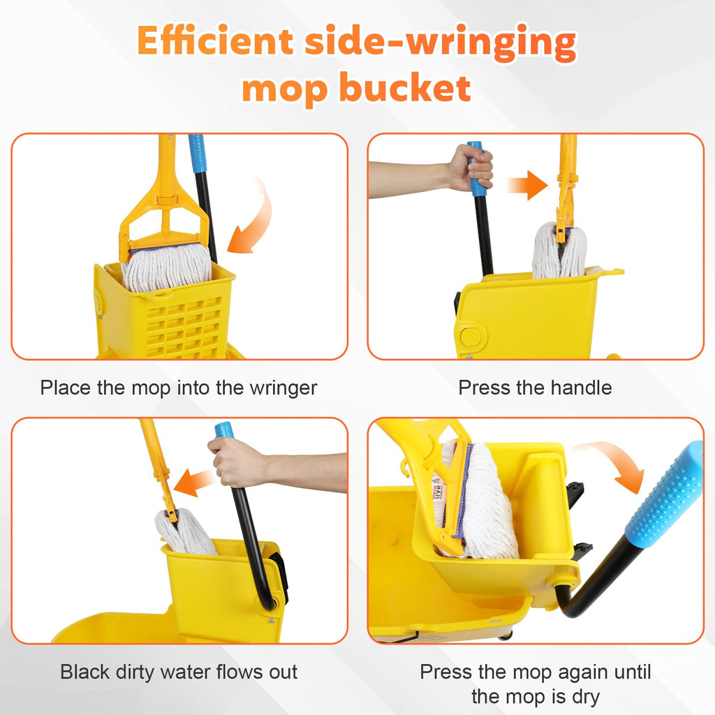 35 Qt Yellow Mop Bucket with Wringer on Wheels Z3748