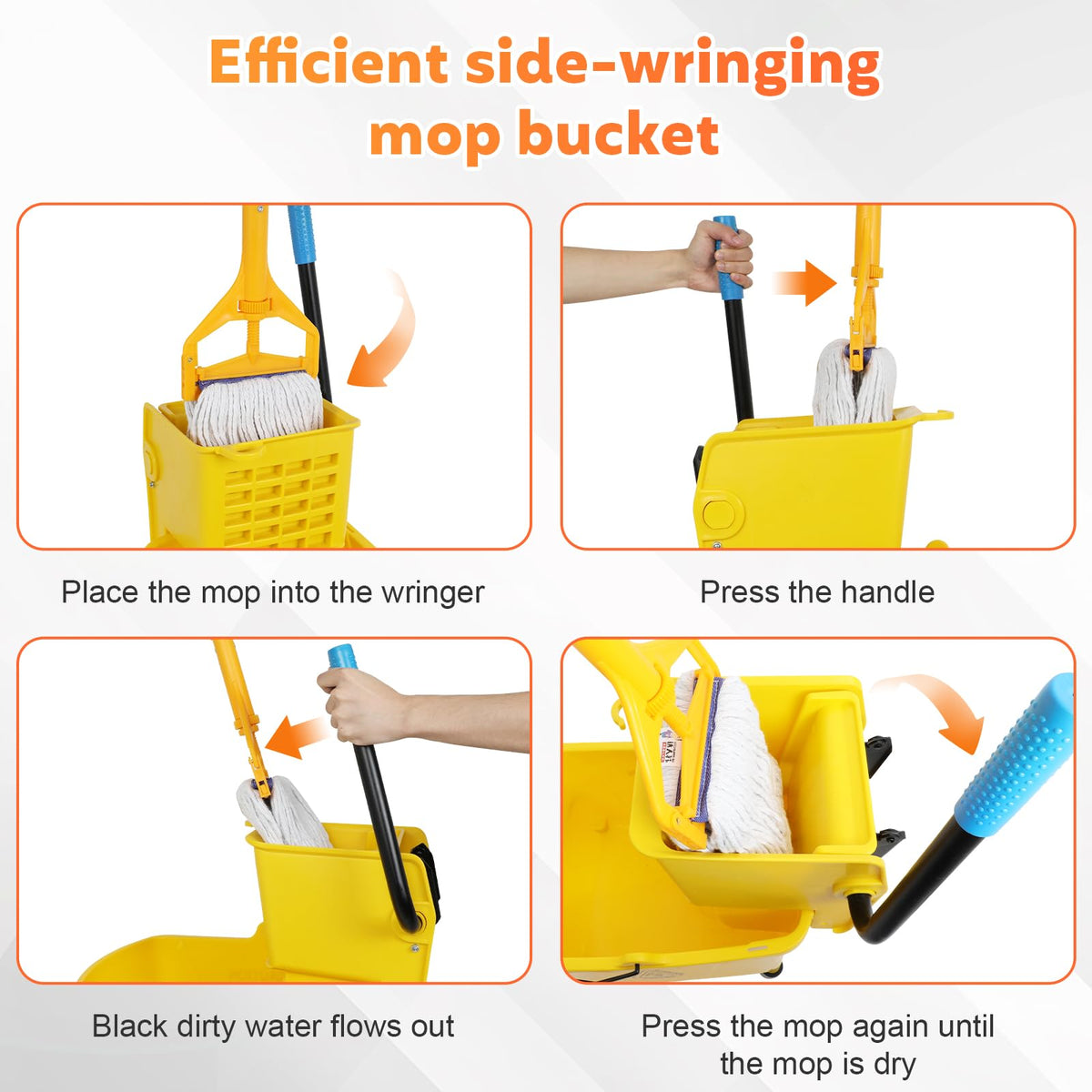 35 Qt Yellow Mop Bucket with Wringer on Wheels Z3748