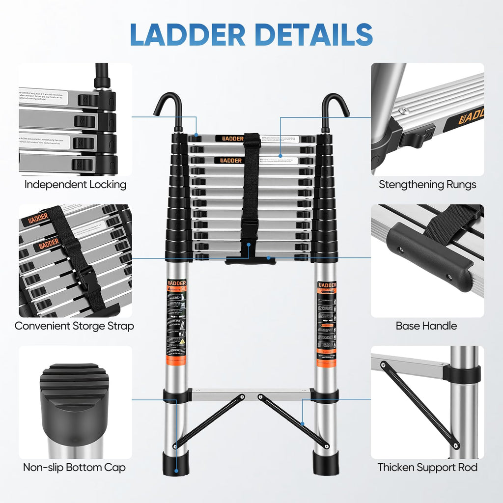 16.5 ft Telescoping Ladder with Hooks 330 lbs X64555