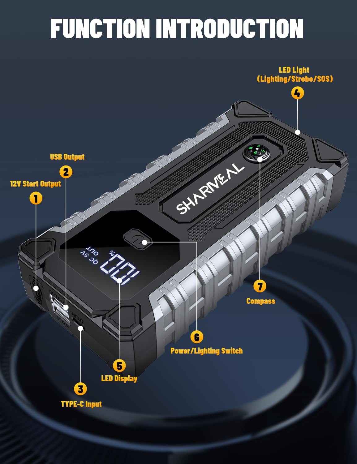 7000A 12V Portable Jump Starter with LED Light E302819