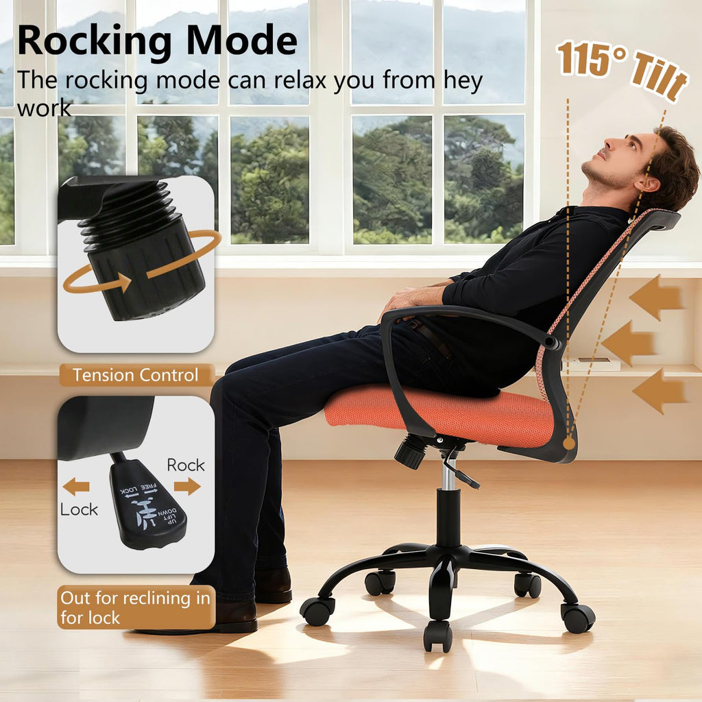 Orange Mesh Ergonomic Office Chair with Lumbar Support and Armrest R147