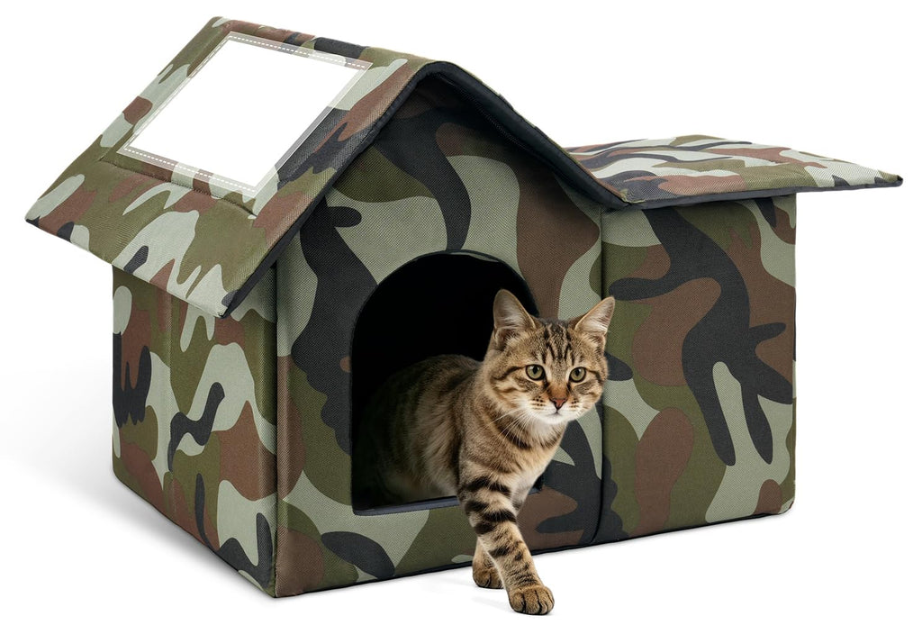 Large Weatherproof Outdoor Cat House with Door and Soft Mat T84194