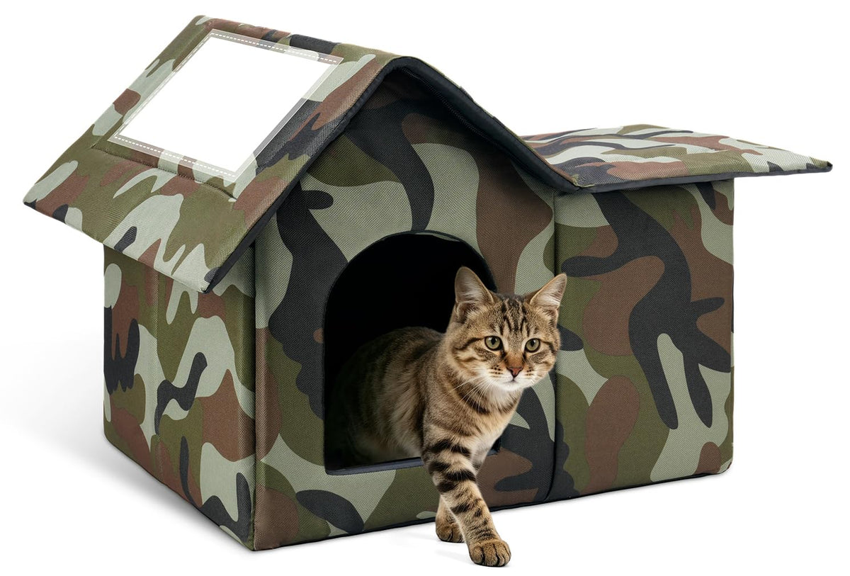 Large Weatherproof Outdoor Cat House with Door and Soft Mat T84194